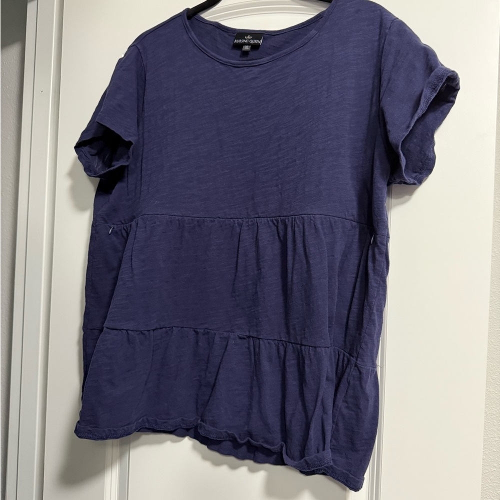 Nursing Queen Casual Short Sleeve Top in Navy